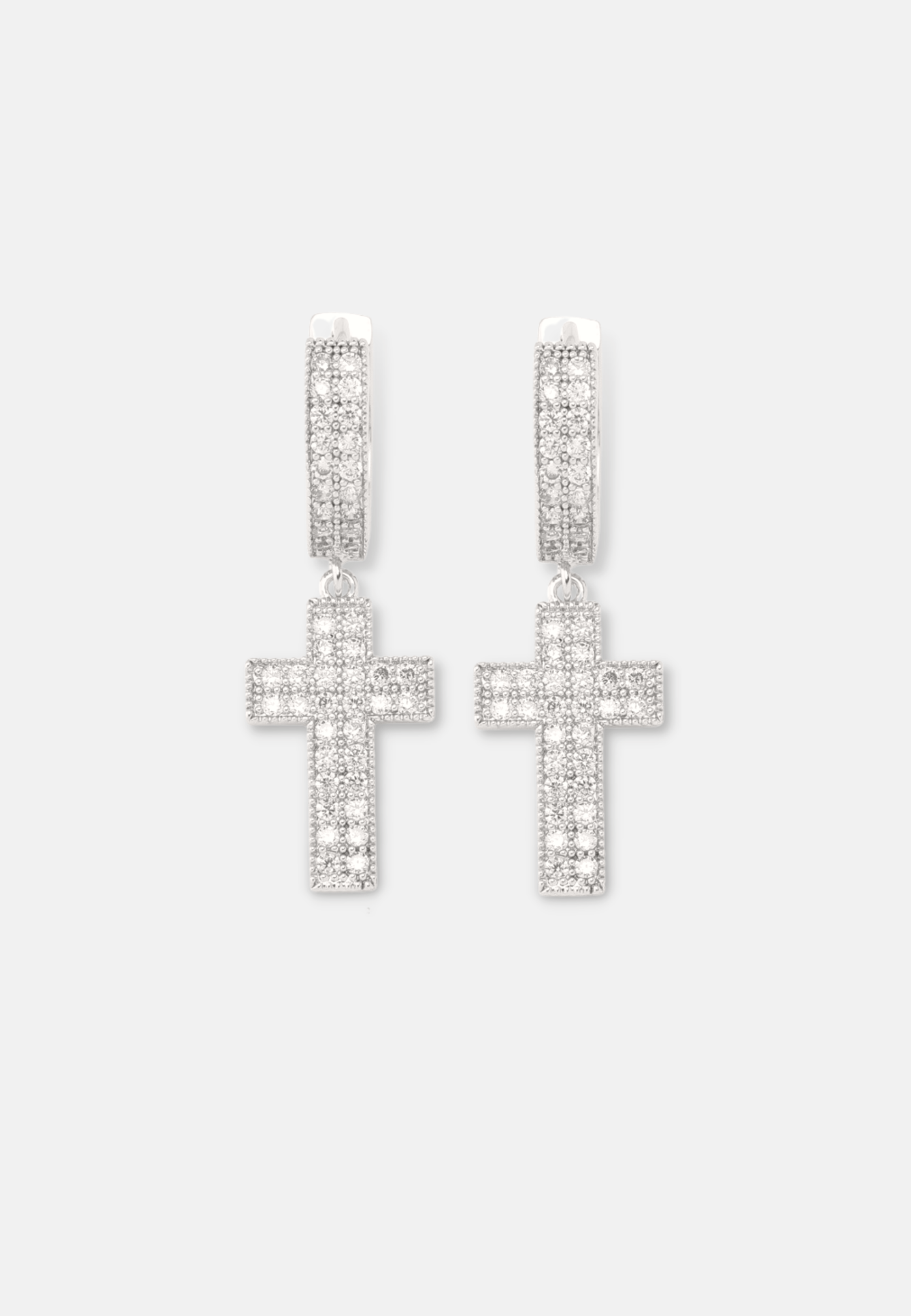 Hillenic Silver Iced Double Row Cross Earrings