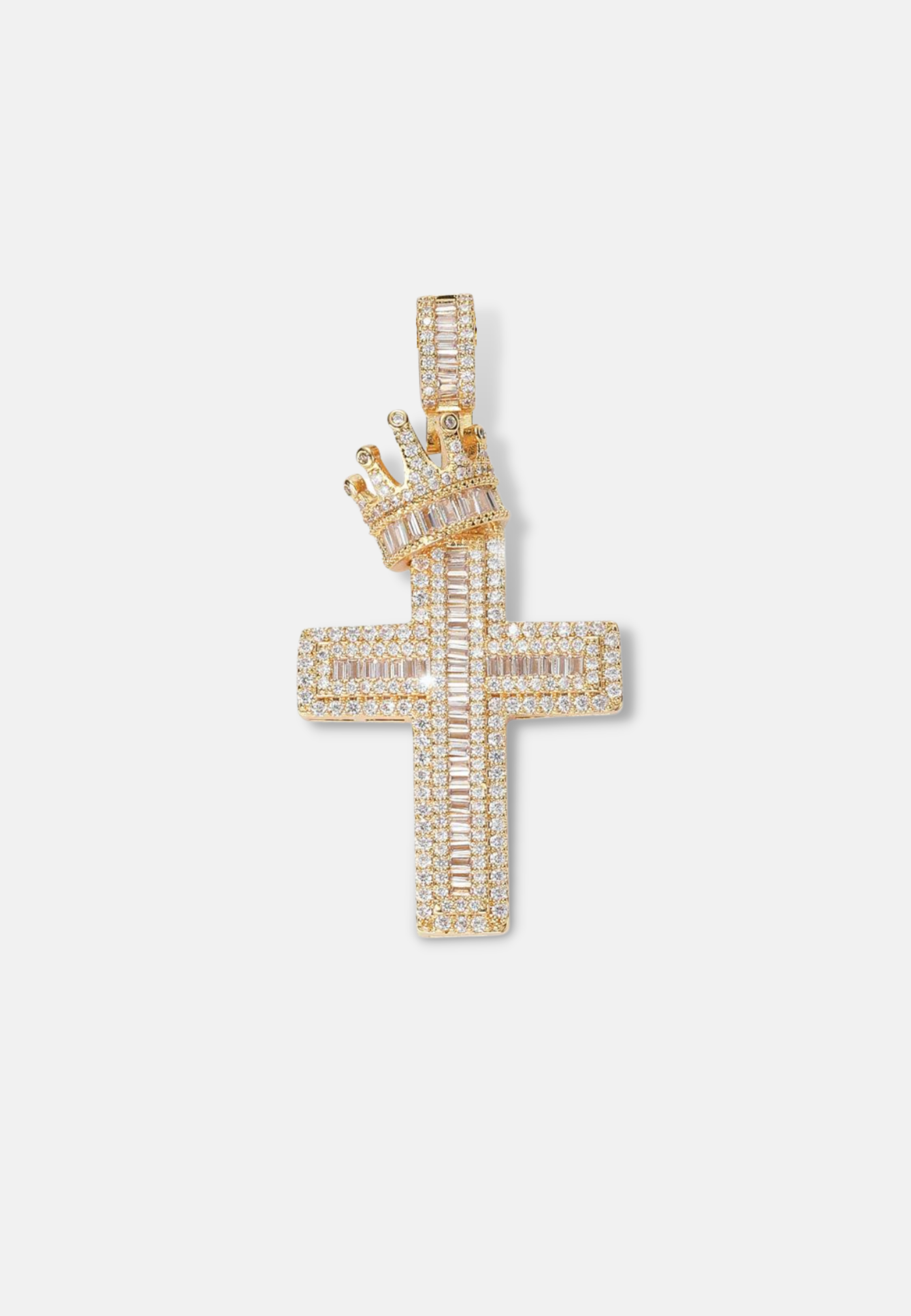 Hillenic Gold Baguette Crown Cross Pendant