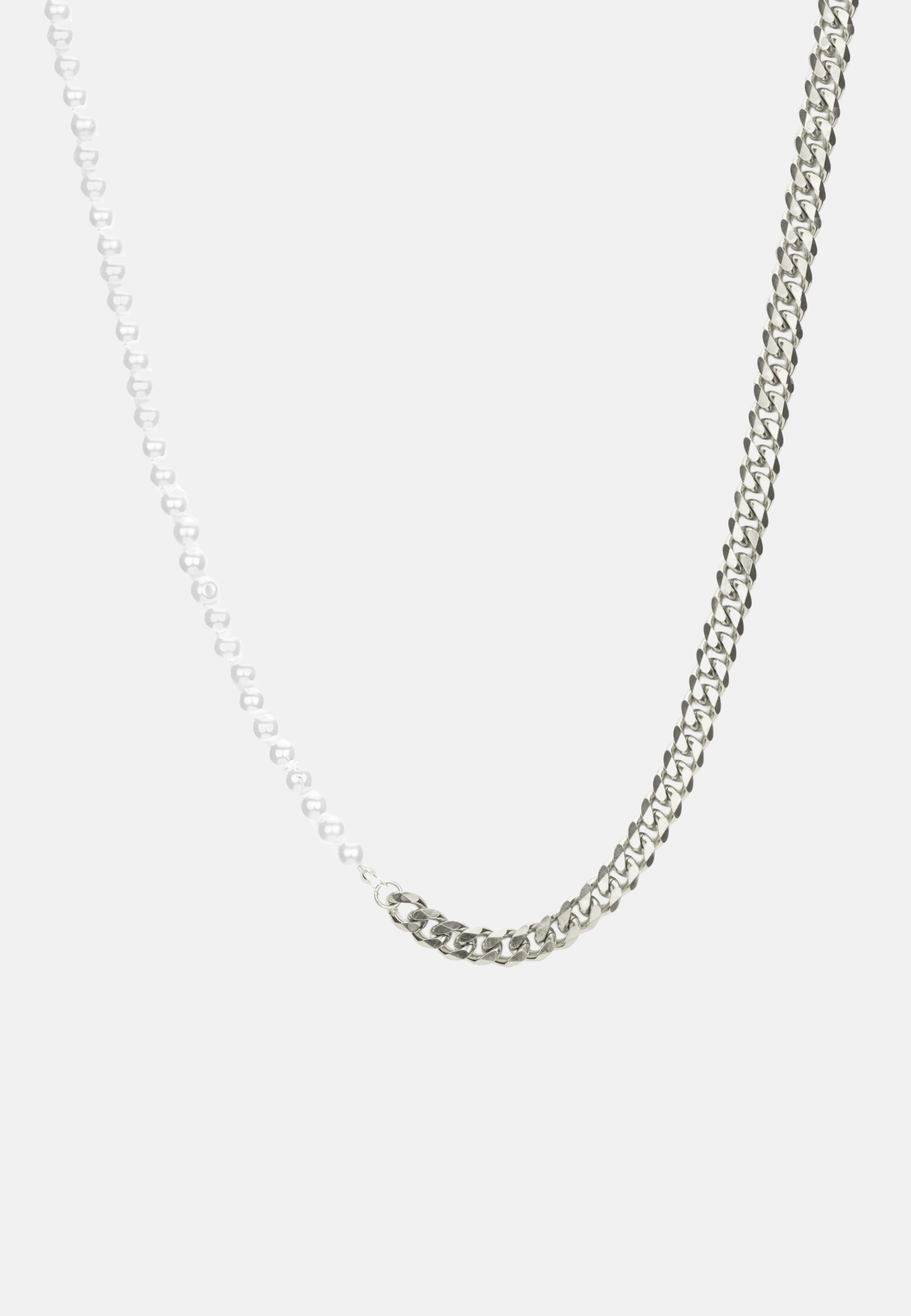 Hillenic Silver Half Pearl & Cuban Link Necklace