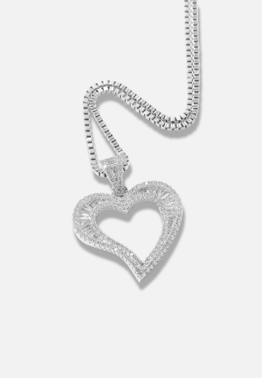 Hillenic Silver Iced Baguette Heart Pendant