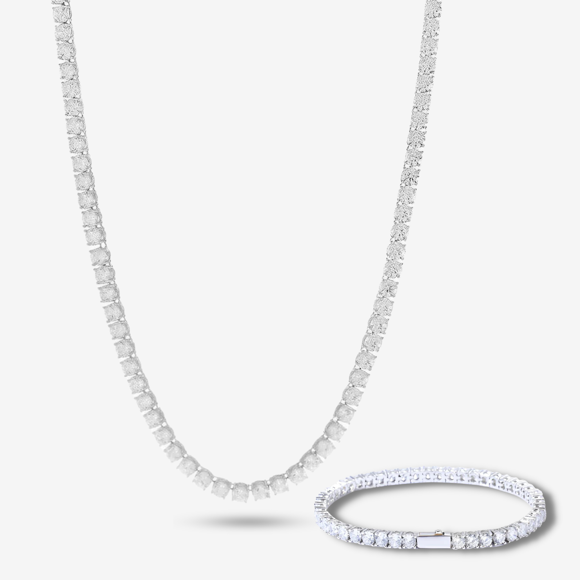 Hillenic 4mm Silver Tennis Bundle, Main image, bundle includes Hillenic 4mm silver tennis chain and Hillenic 4mm Classic Tennis bracelet