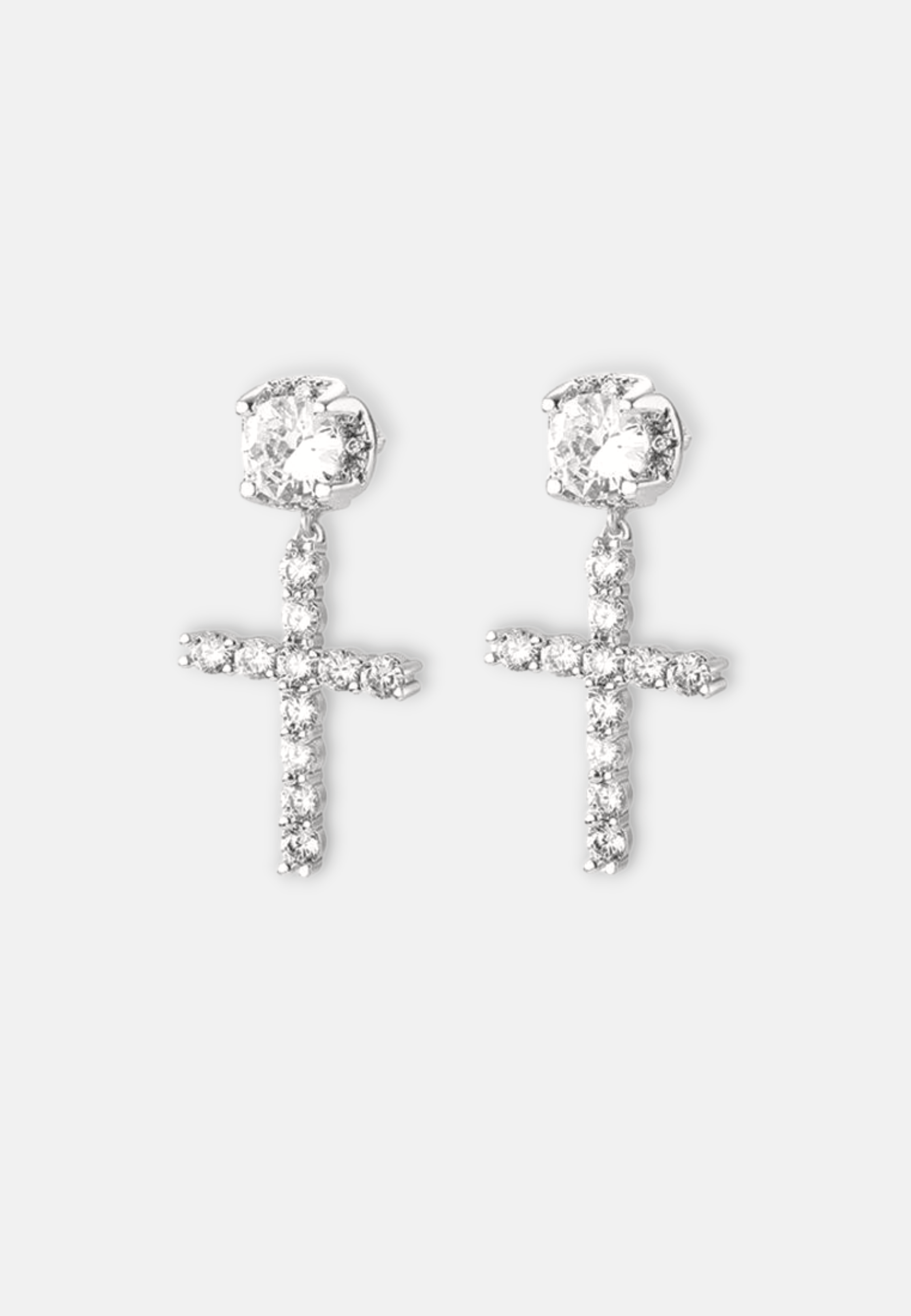 Hillenic Silver Iced Cross Stud Earrings