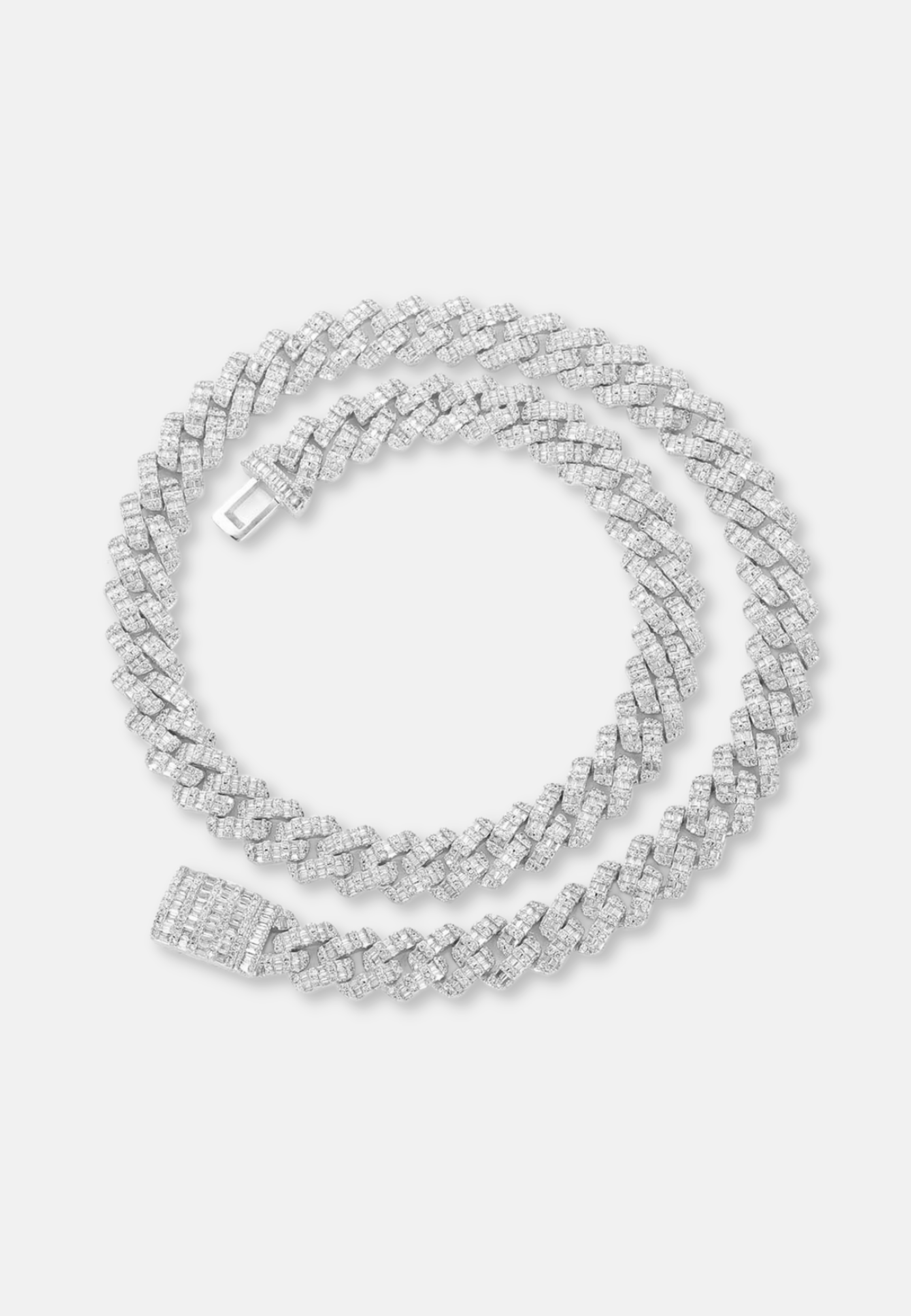 Hillenic Silver 10mm Iced Baguette Cuban Link Chain