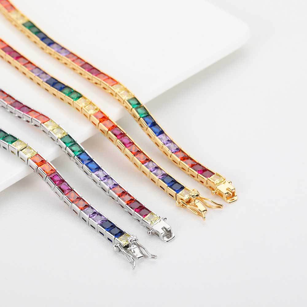 Hillenic Silver & Gold 4mm Square Rainbow Tennis Chain's Clasps