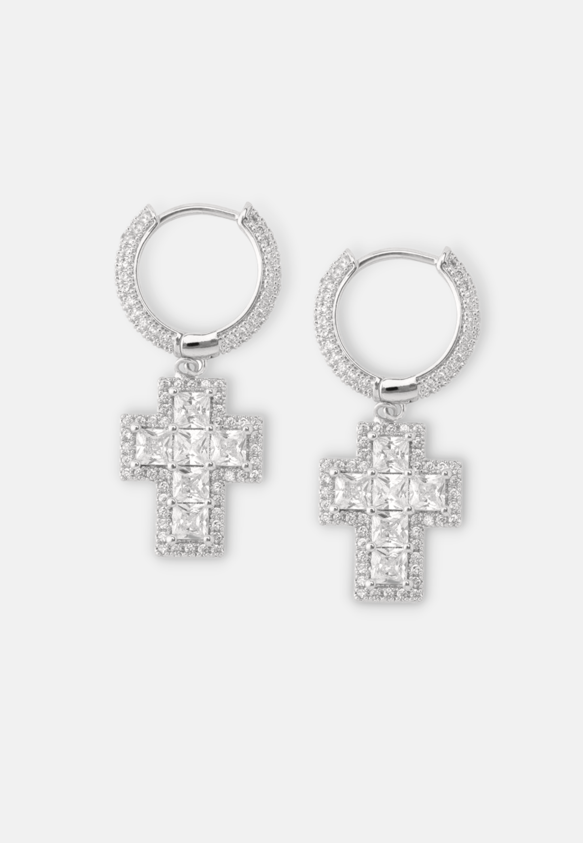 Hillenic Silver Premium Iced Cross Earrings