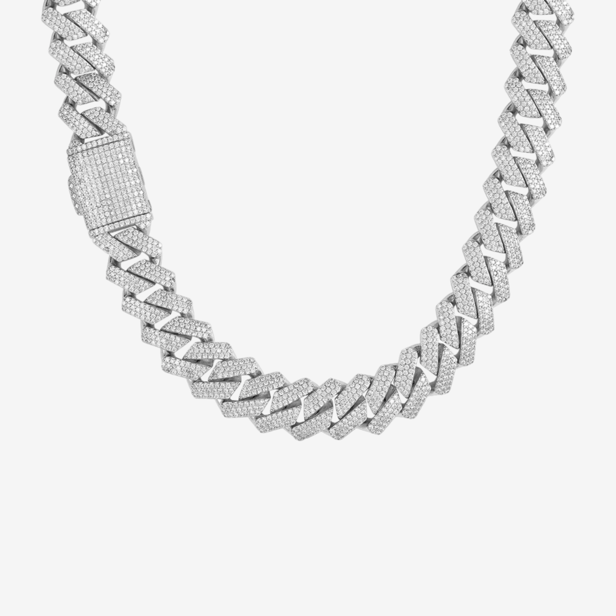 Hillenic 19mm Silver Cuban Link Chain hanging on the grey background 