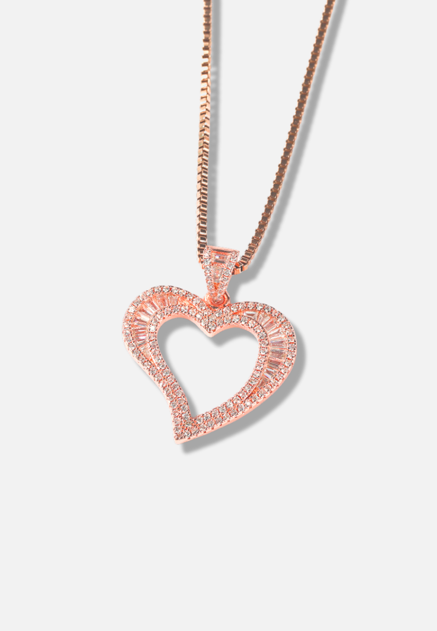 Hillenic Rose Gold Iced Baguette Heart Pendant