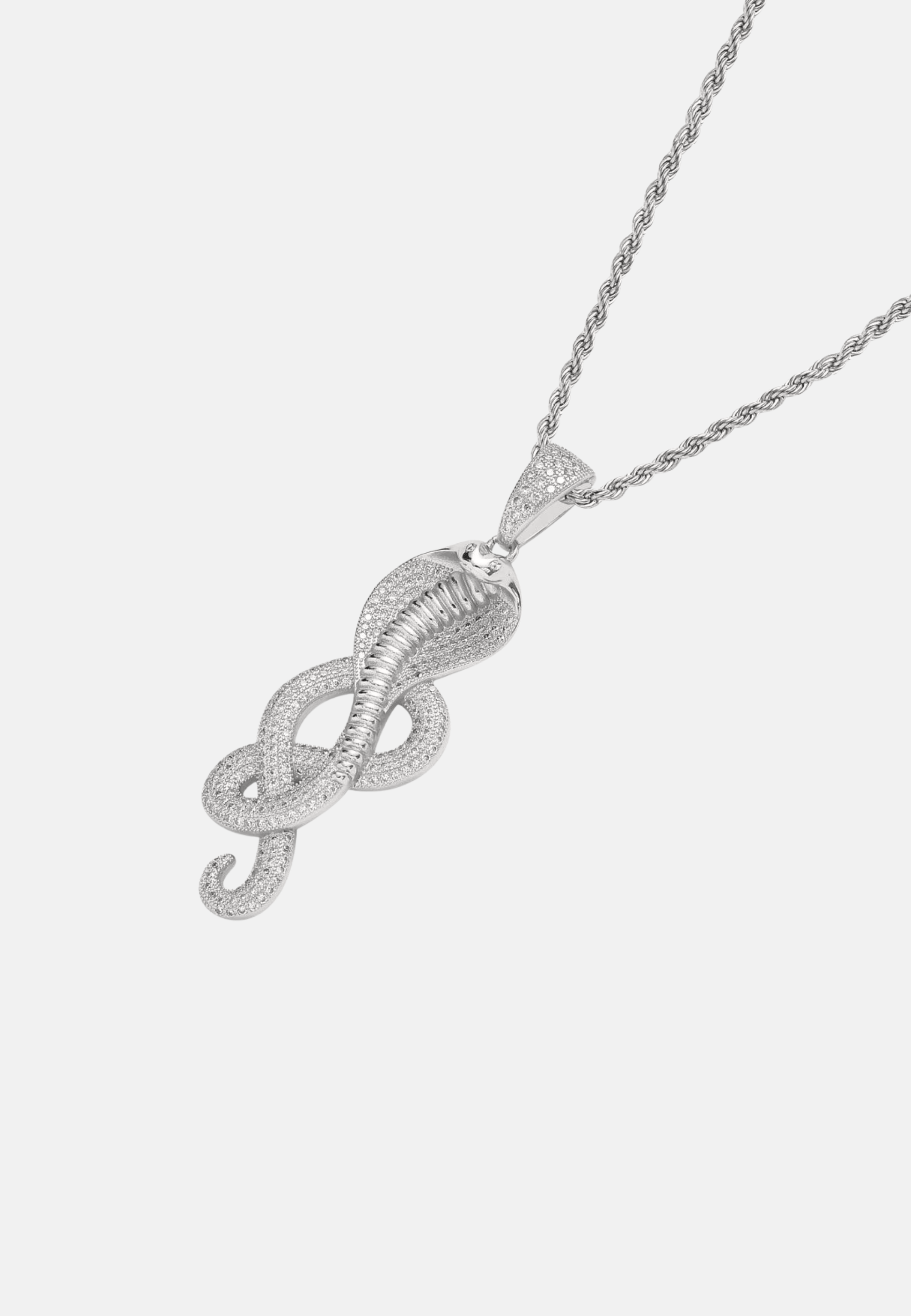 Hillenic Silver Iced Snake Pendant with Twist chain