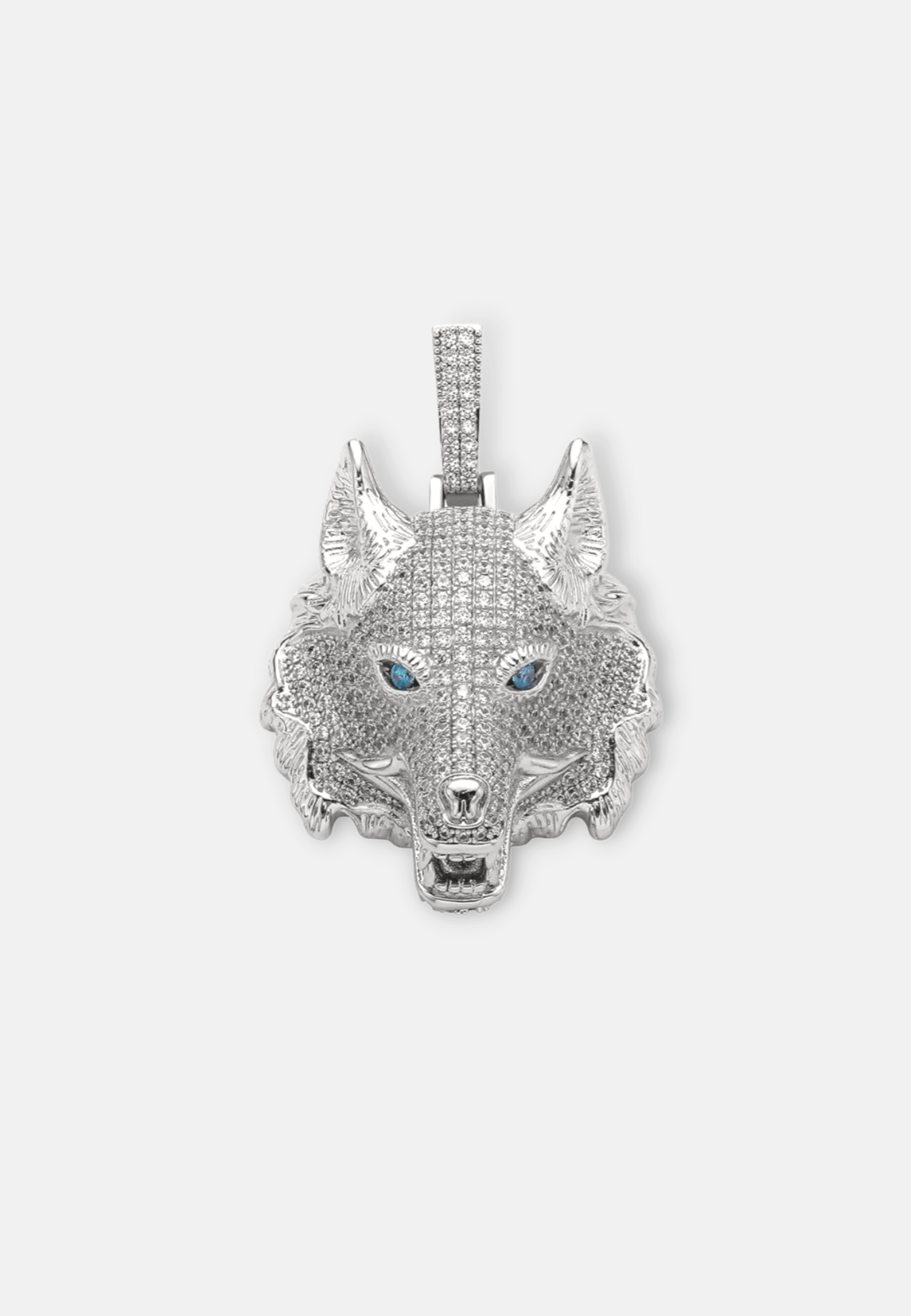 Hillenic Silver Iced Wolf Head Pendant