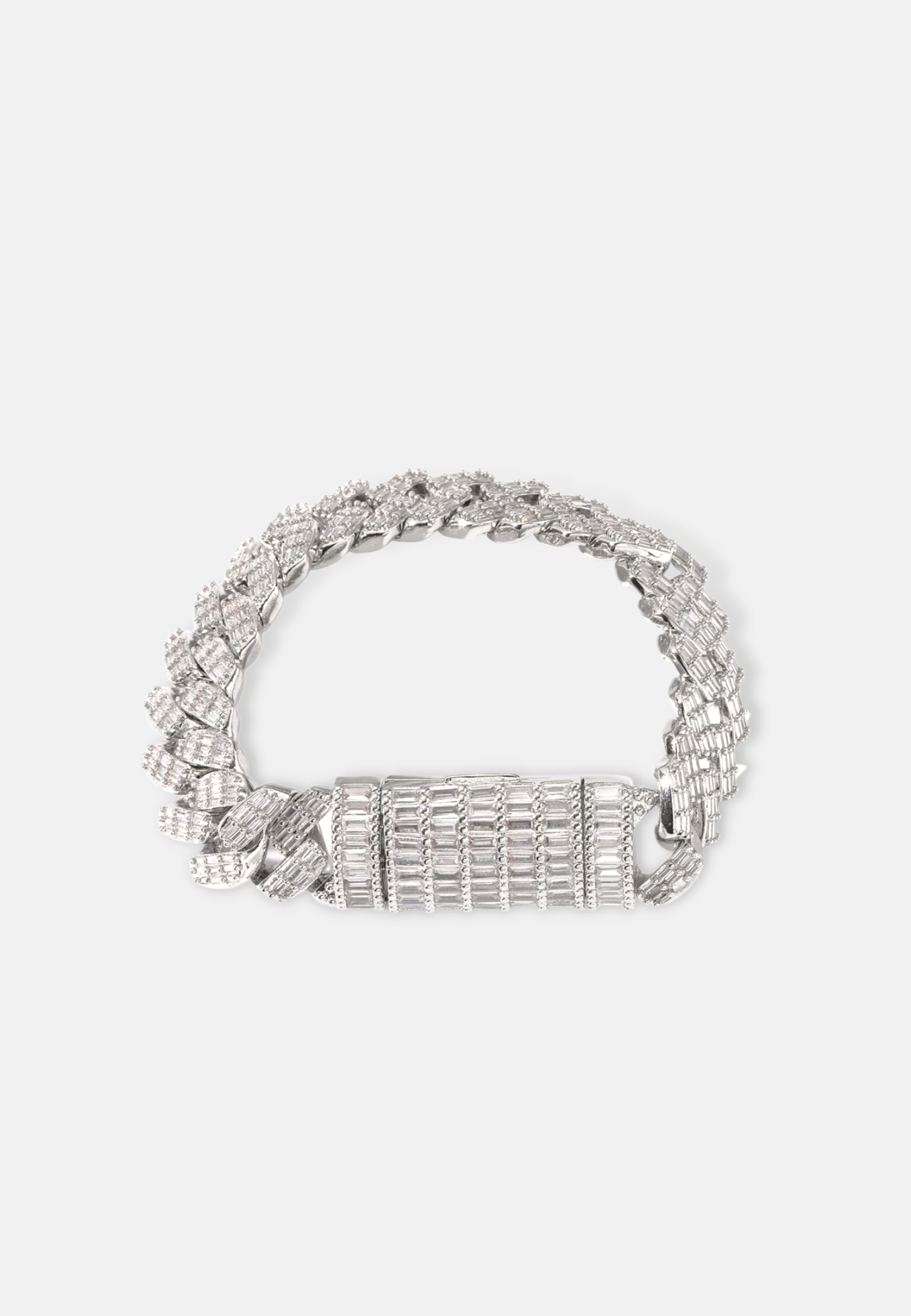 Hillenic SIlver 15mm Prong Baguette Cuban Link Bracelet