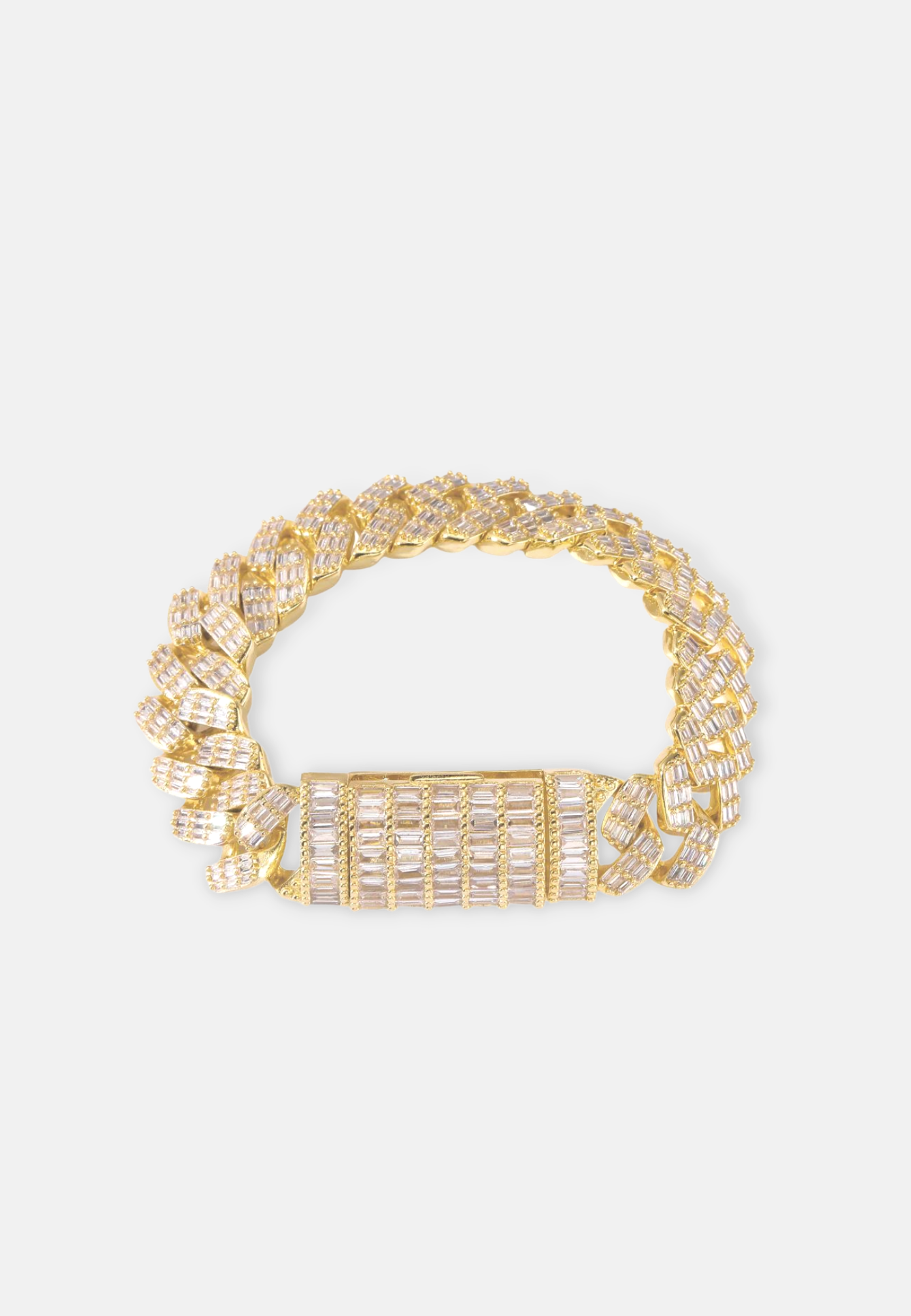 Hillenic Gold 15mm Prong Baguette Cuban Link Bracelet