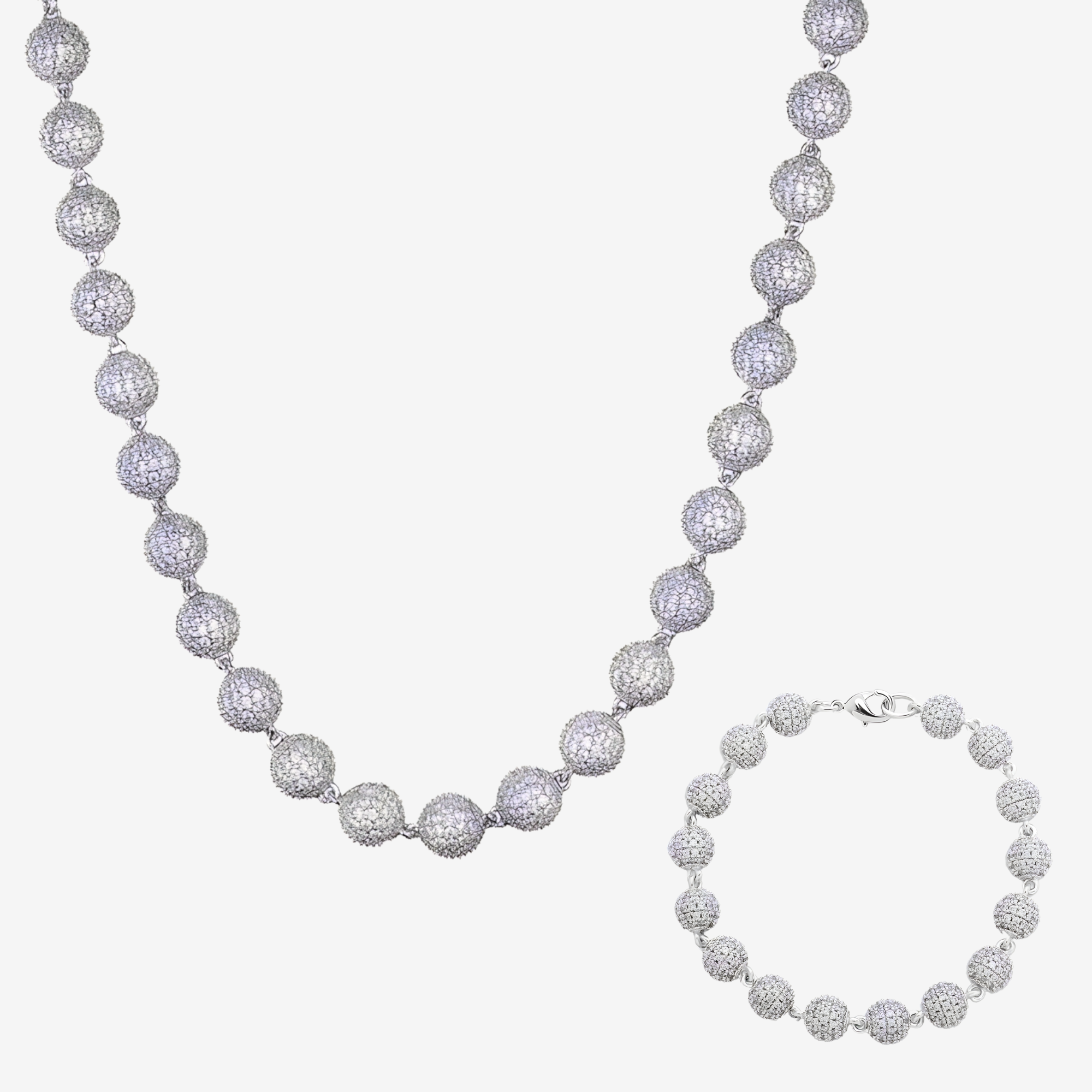 Hillenic Silver Iced Bead Bundle, Premium Silver Iced Bead Chain + Premium Silver Iced Bead Bracelet