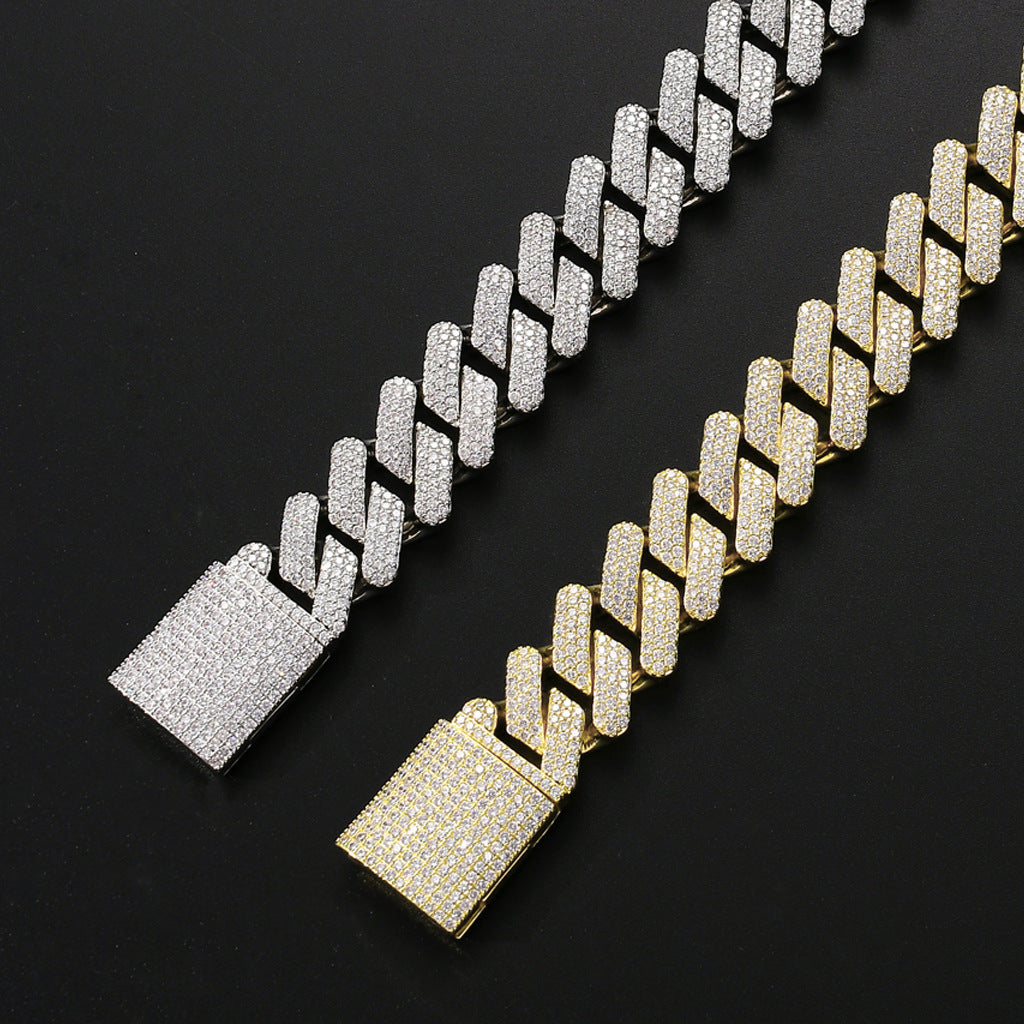 Hillenic Silver & Gold 19mm Cuban Link Chain's Clasps, Classic Hip Hop Iced Chain