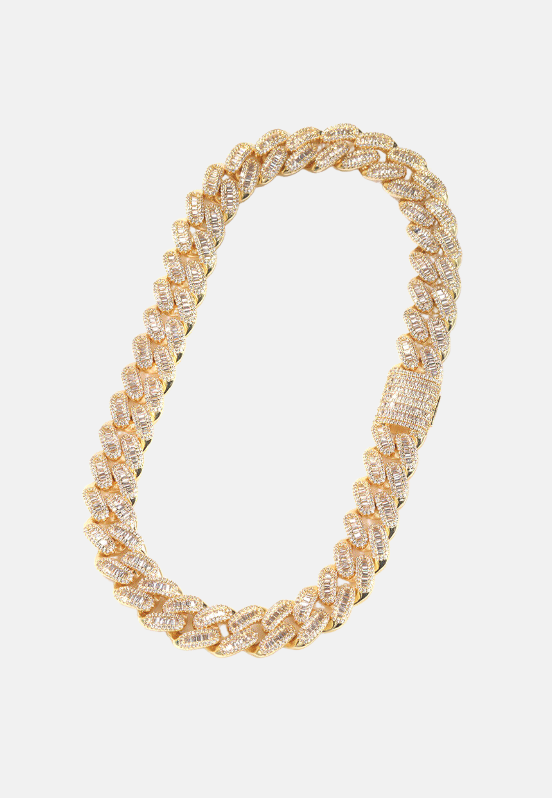Hillenic Gold 14mm Prong Baguette Cuban Link Chain