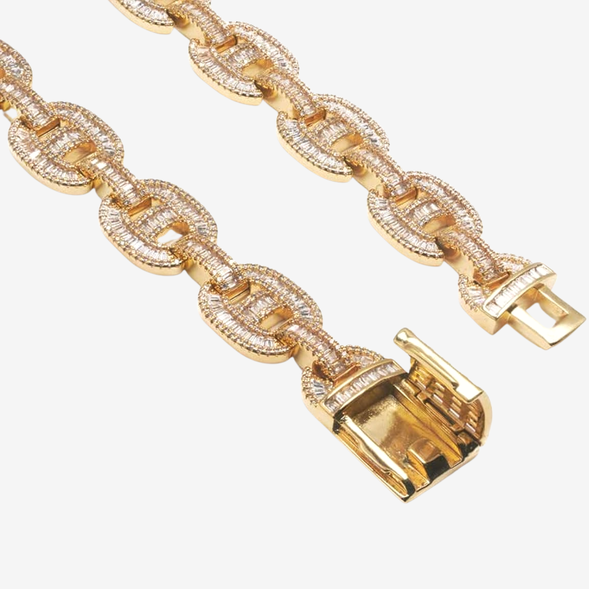 Hillenic Gold Pig Nose Bundle, Amazing clasp of Gold 15mm Pig Nose Chain + Gold classic Pig Nose Bracelet