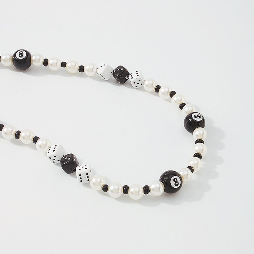 Hillenic Dice-Billiards Pearl Necklace, close-up look
