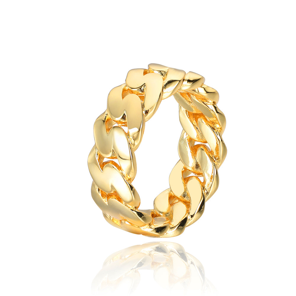 Hillenic Gold Glossy Cuban Ring