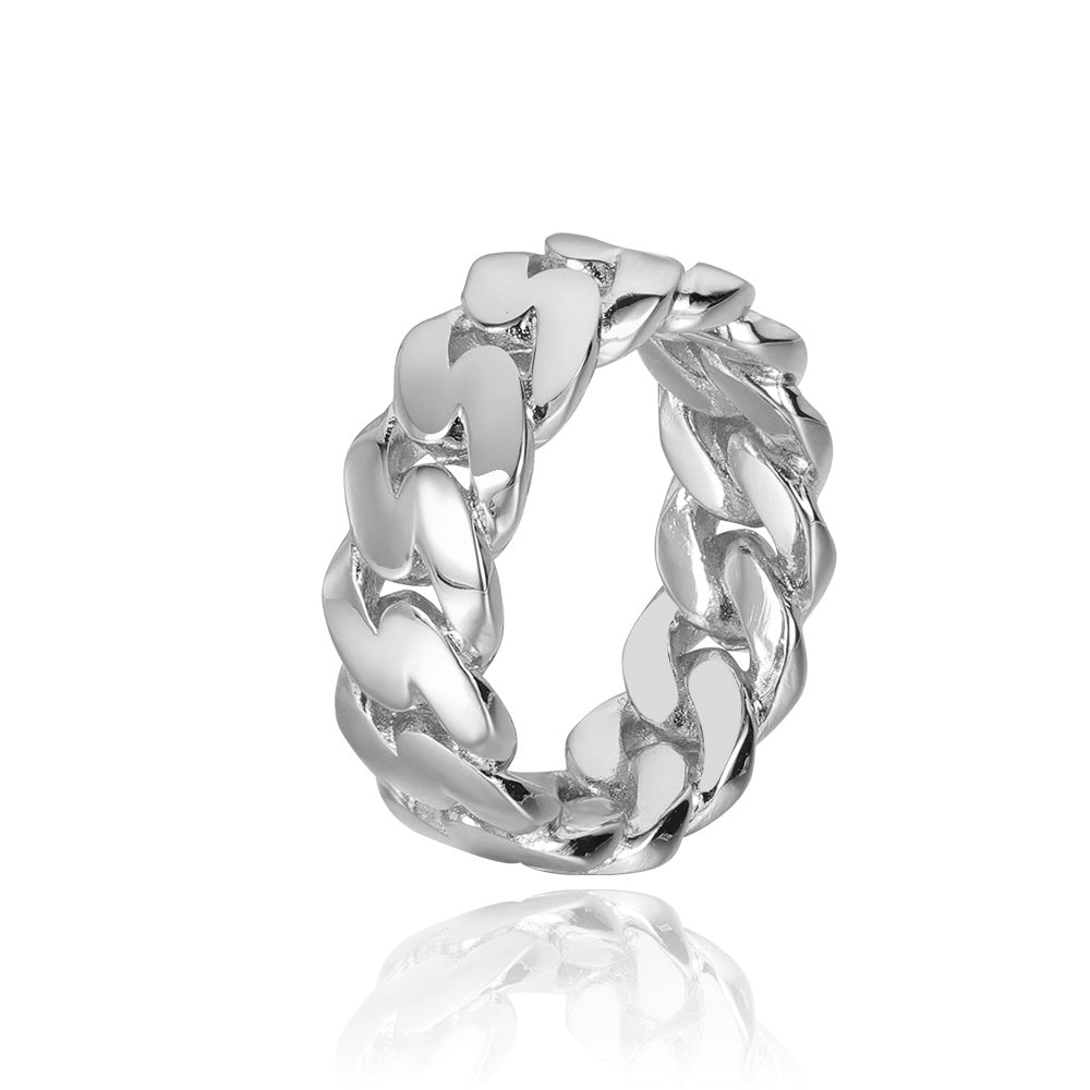 Hillenic Silver Glossy Cuban Ring
