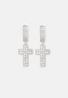 Hillenic Silver Iced Double Row Cross Earrings