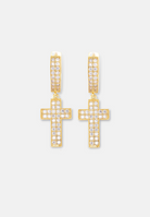 Hillenic Gold Iced Double Row Cross Earrings