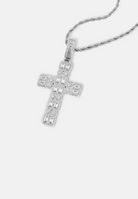 Hillenic Silver Iced Mixed Cross Pendant, absolute best seller in hip hop jewelry industry lying on the white surface