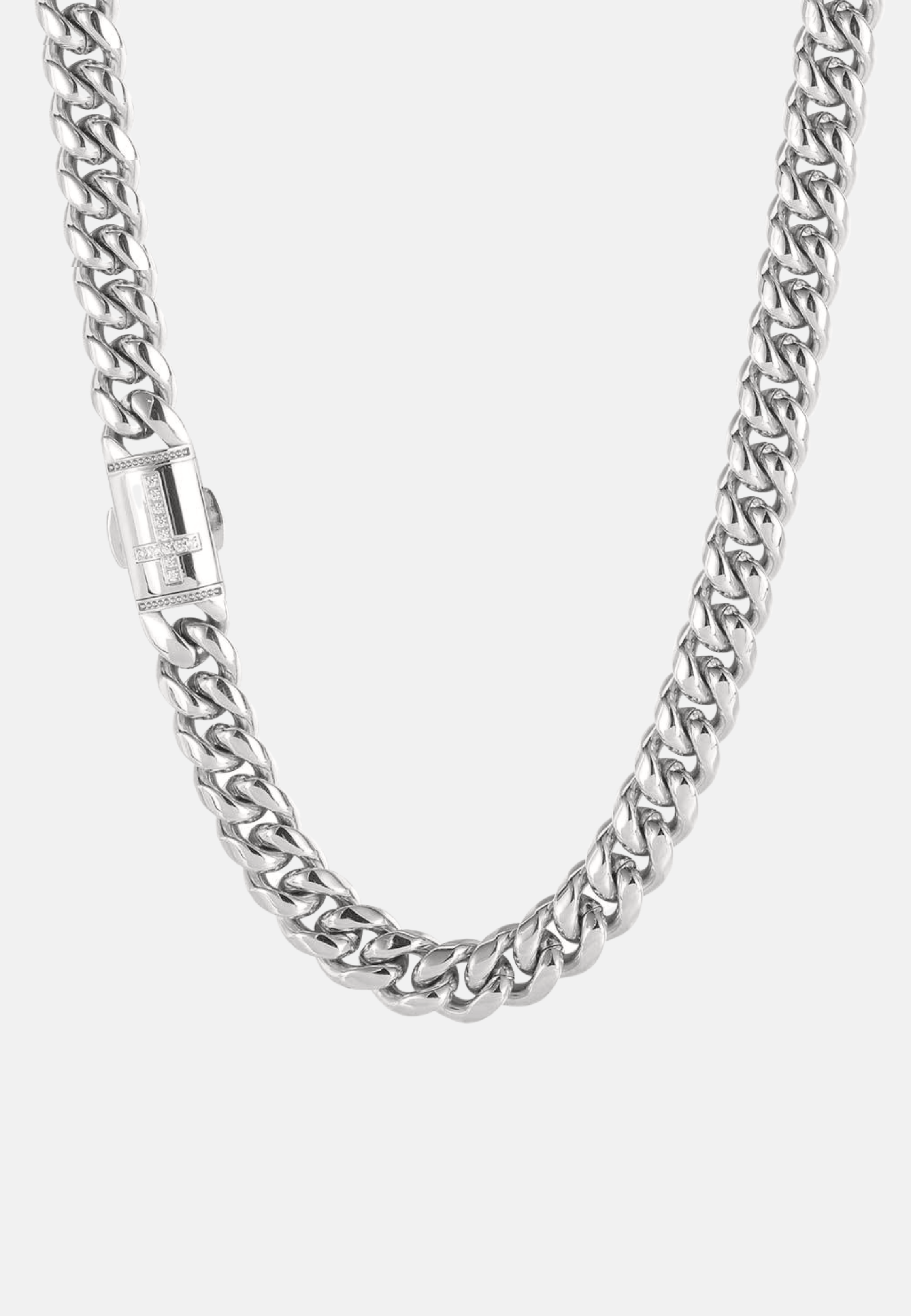 Hillenic Silver 12mm Stainless Steel Cross Cuban Chain