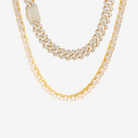 Hillenic GOLD Cuban & Tennis Chain Bundle, BUNDLE INCLUDES 19mm GOLD Cuban Link Chain + GOLD TENNIS CHAIN