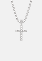 Hillenic Silver Iced Tennis Cross Pendant with 4mm Tennis Chain