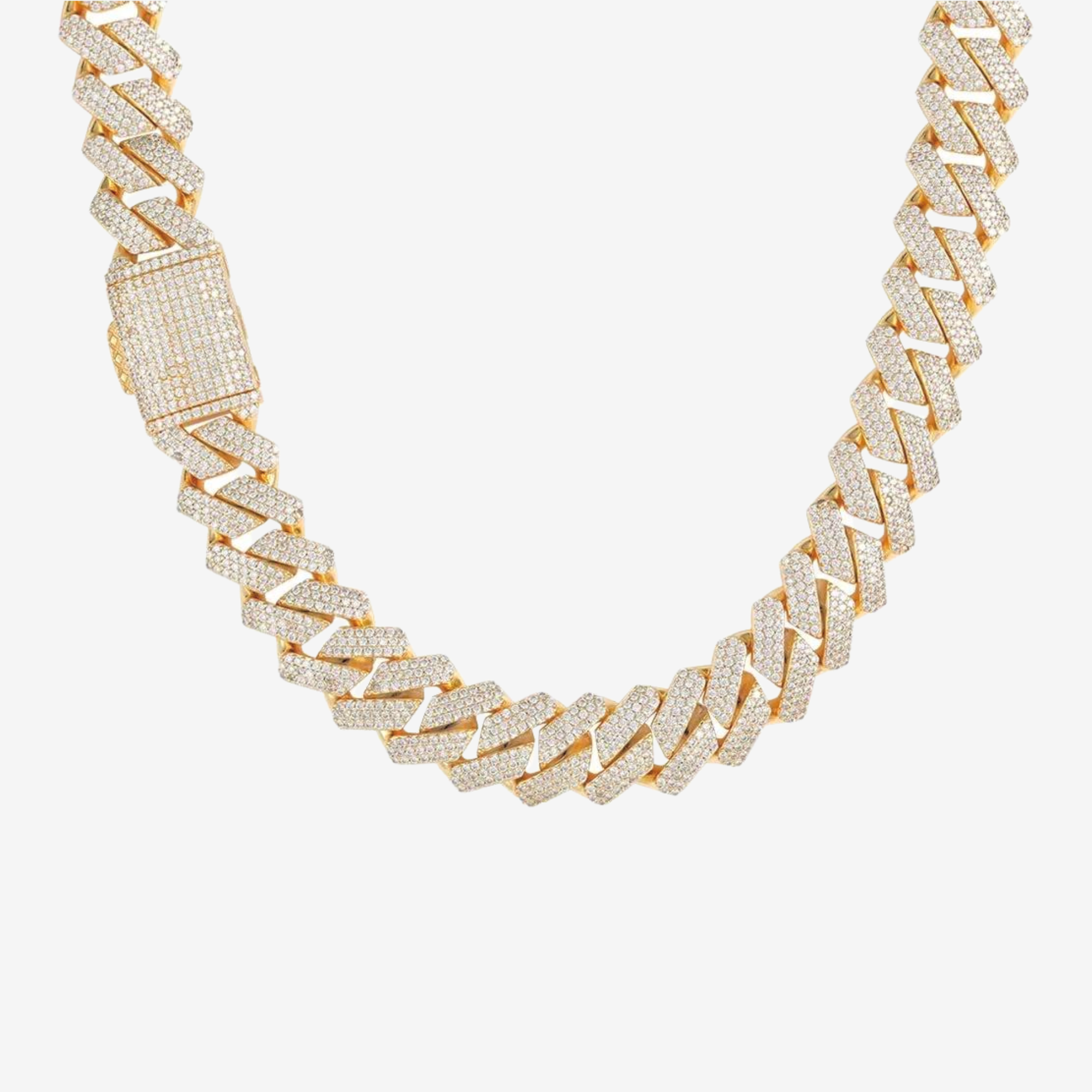 Hillenic 19mm Gold Cuban Link Chain hanging on the grey background