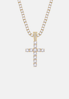 Hillenic Gold Iced Tennis Cross Pendant with 4mm Tennis Chain