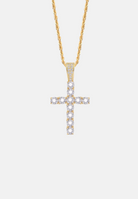 Hillenic Gold Iced Tennis Cross Pendant with Twist Chain