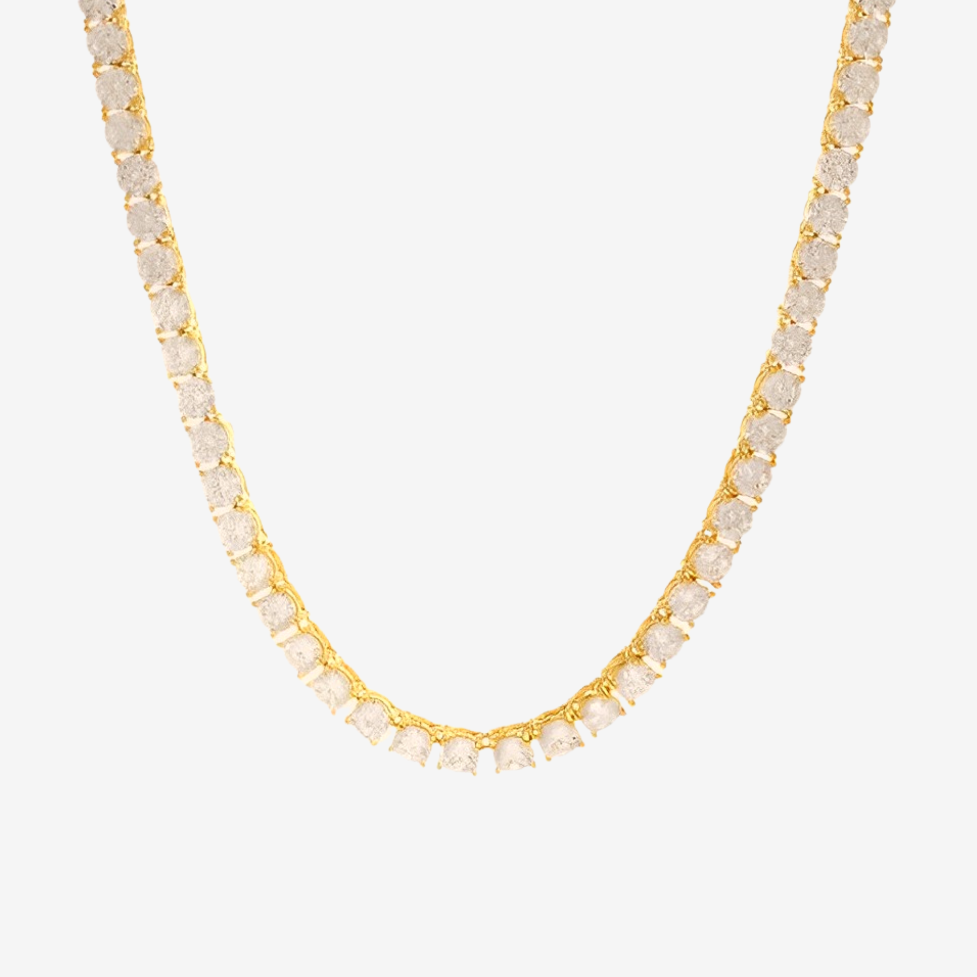 Hillenic GOLD Classic Tennis Chain hanging on the grey background