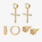 Hillenic Pin + Stud + Hoop Earrings Bundle, Gold Hoop, Gold Pin, Gold Cross Stud Earrings