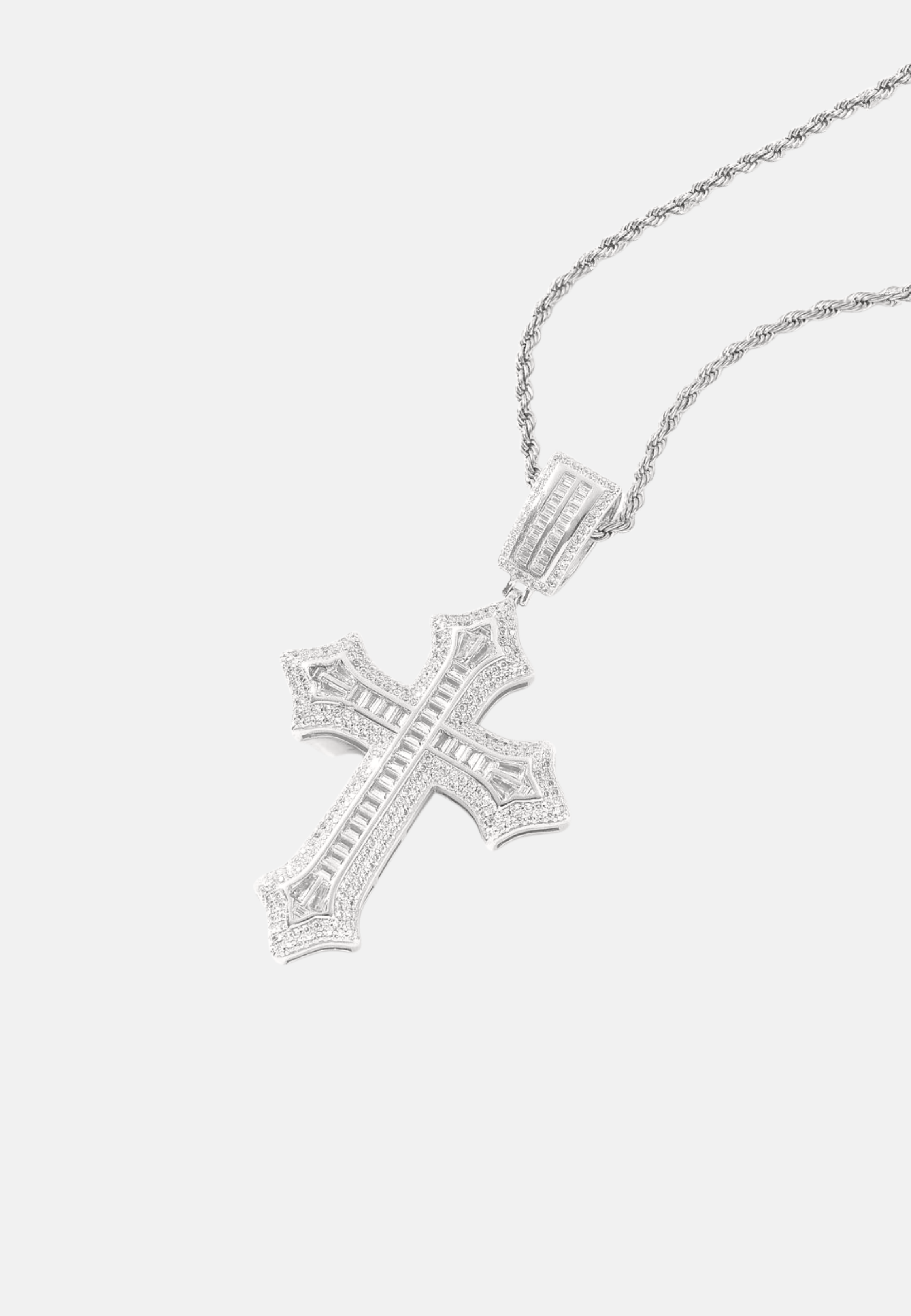 Hillenic Silver Iced Spiked Cross Pendant with chain