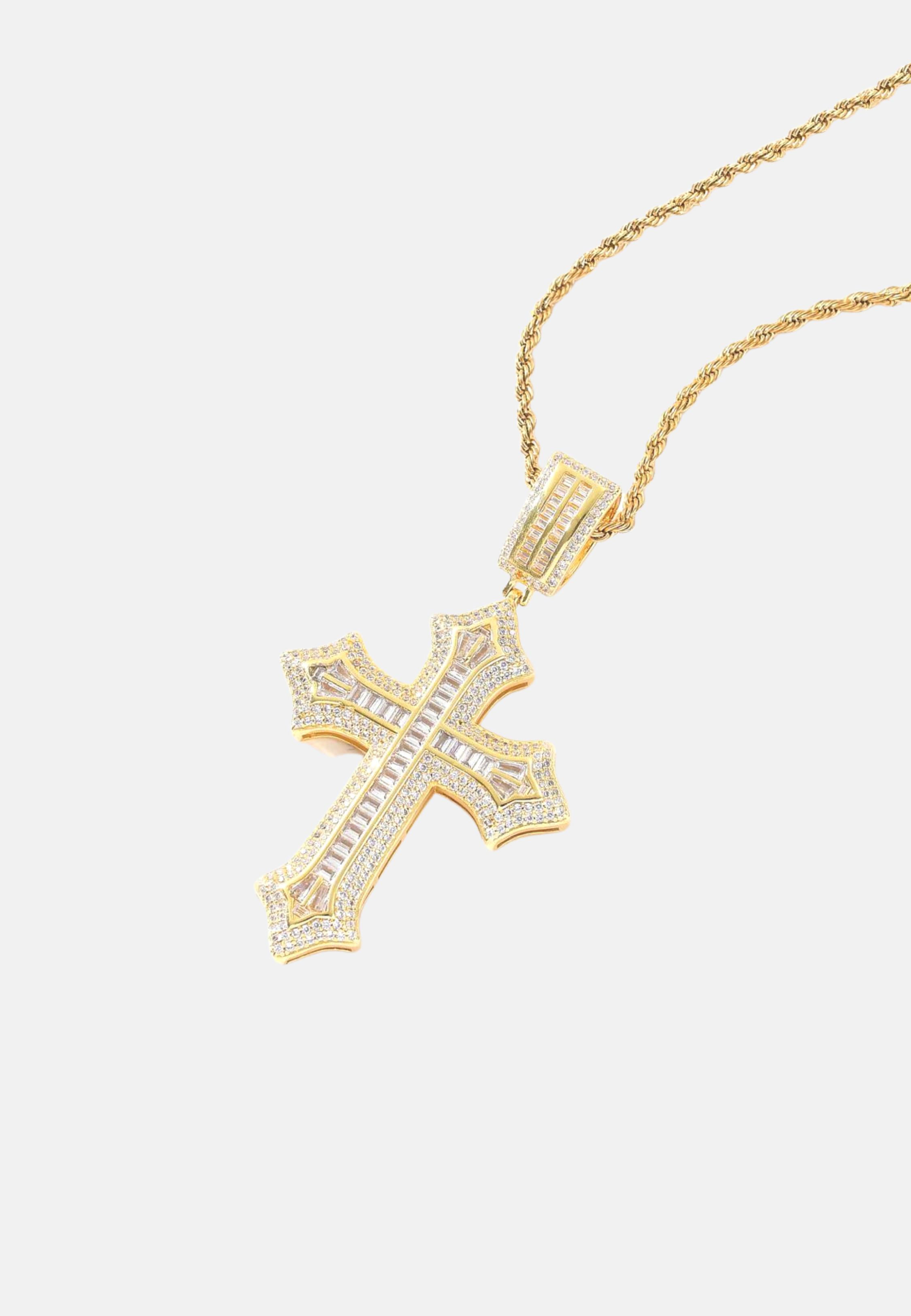 Hillenic Gold Iced Spiked Cross Pendant with chain