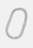 Hillenic Silver 14mm Prong Baguette Cuban Link Chain