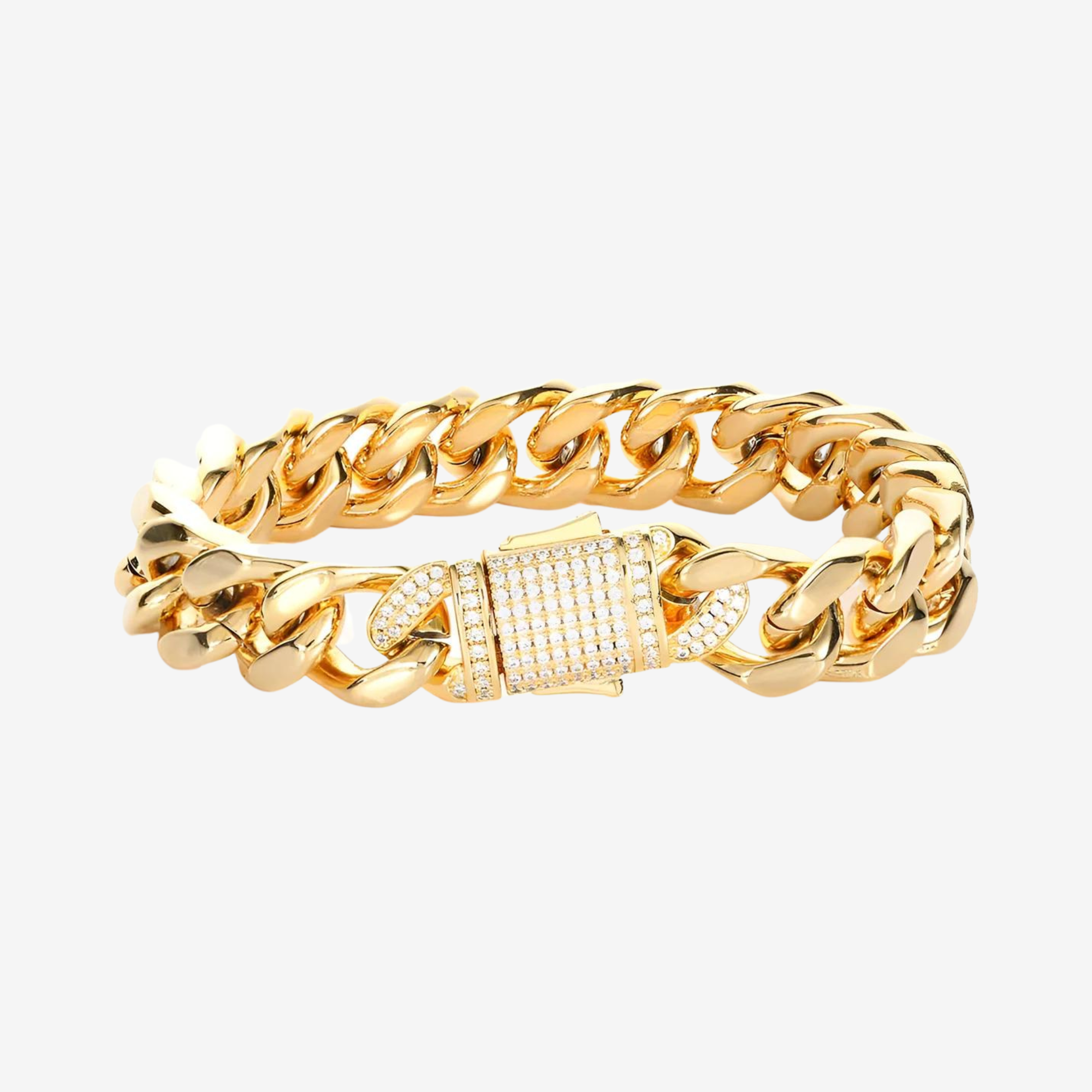 Hillenic 10mm stainless steel Cuban link bracelet, Gold Iced mens Cuban Link Bracelet